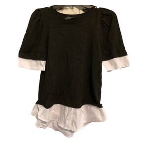 Laundry by Shelli Segal Twofer Sweater Top Medium Black & White NEW Puff Sleeve